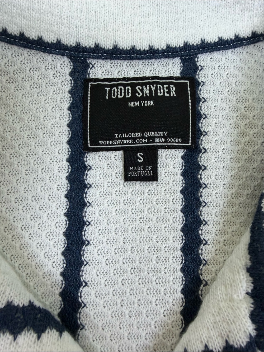 Todd Snyder Relaxed Textured Montauk Polo Coastal White Blue Stripe Size S - Picture 3 of 9